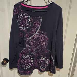 Catherines Waffle Knit Y2K Witchy Long Sleeve Top 1X Paisley Floral Cybergoth